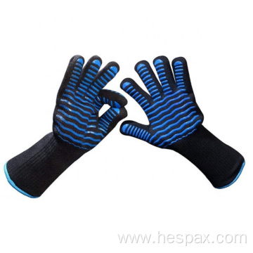 Hespax Aramid Silicone Kitchen BBQ Gloves Heat Resistant